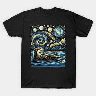 Streamside Serenity Otter's Delight, Starry Night Fashion Extravaganza T-Shirt